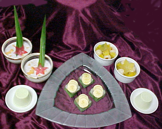 Spicky rice -Pandan panacottas -sago Soup